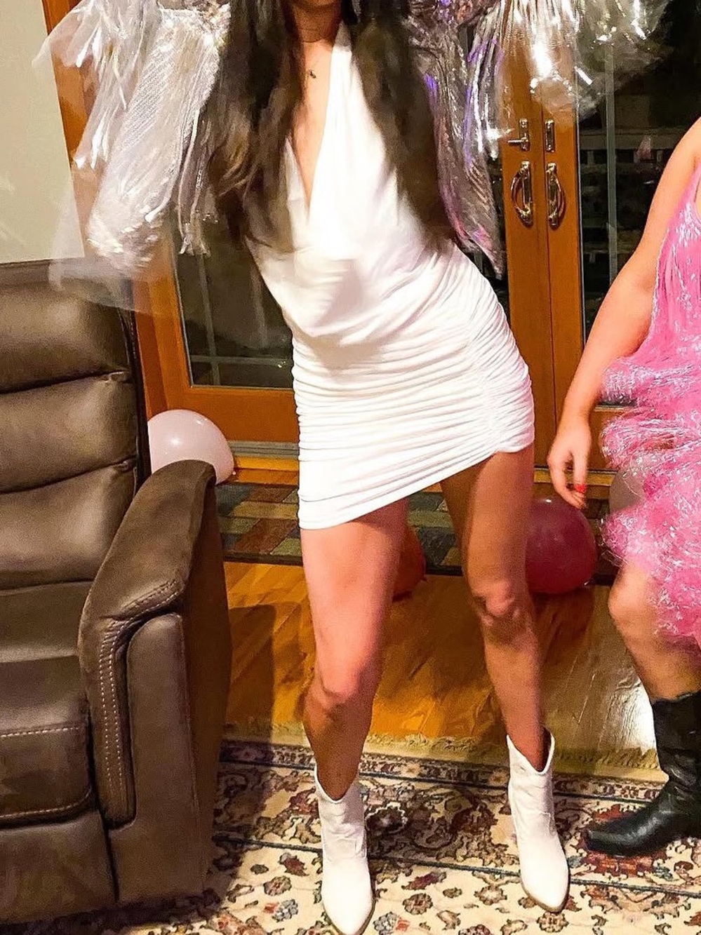 Michael Costello Pink Fringe Party Dress